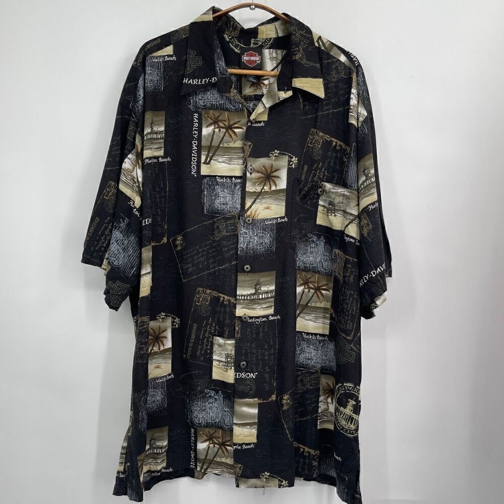 Harley Davidson Multicolor Short Sleeve Beach Paradise Print Button Up Shirt 2XL